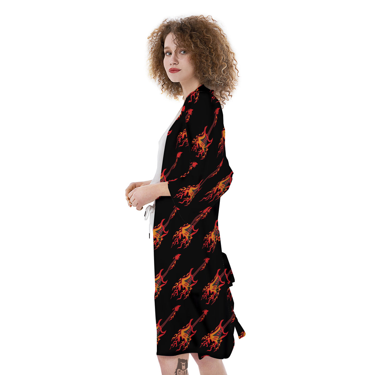 Flying Burning Guitars Print Pattern Kimono-grizzshop