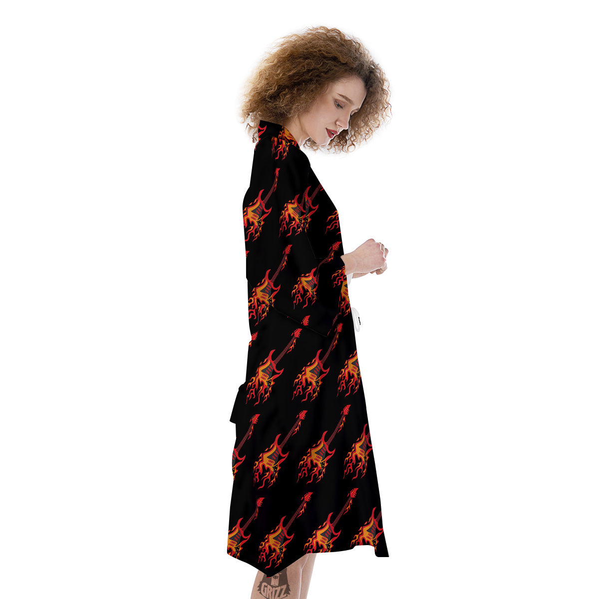 Flying Burning Guitars Print Pattern Kimono-grizzshop