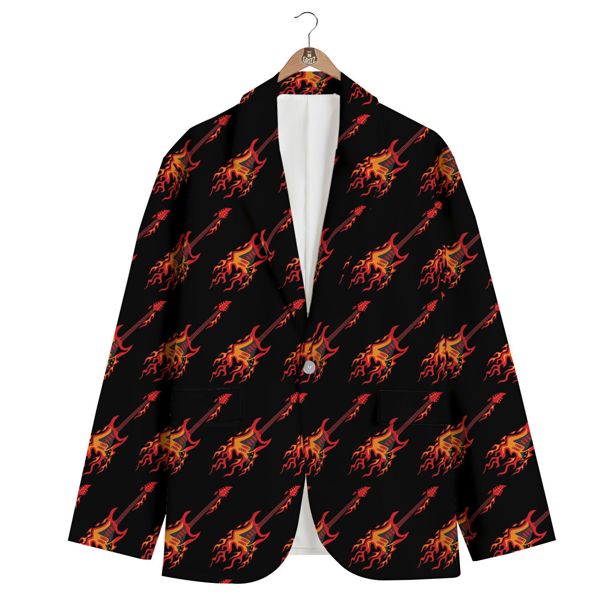 Flying Burning Guitars Print Pattern Men's Blazer-grizzshop