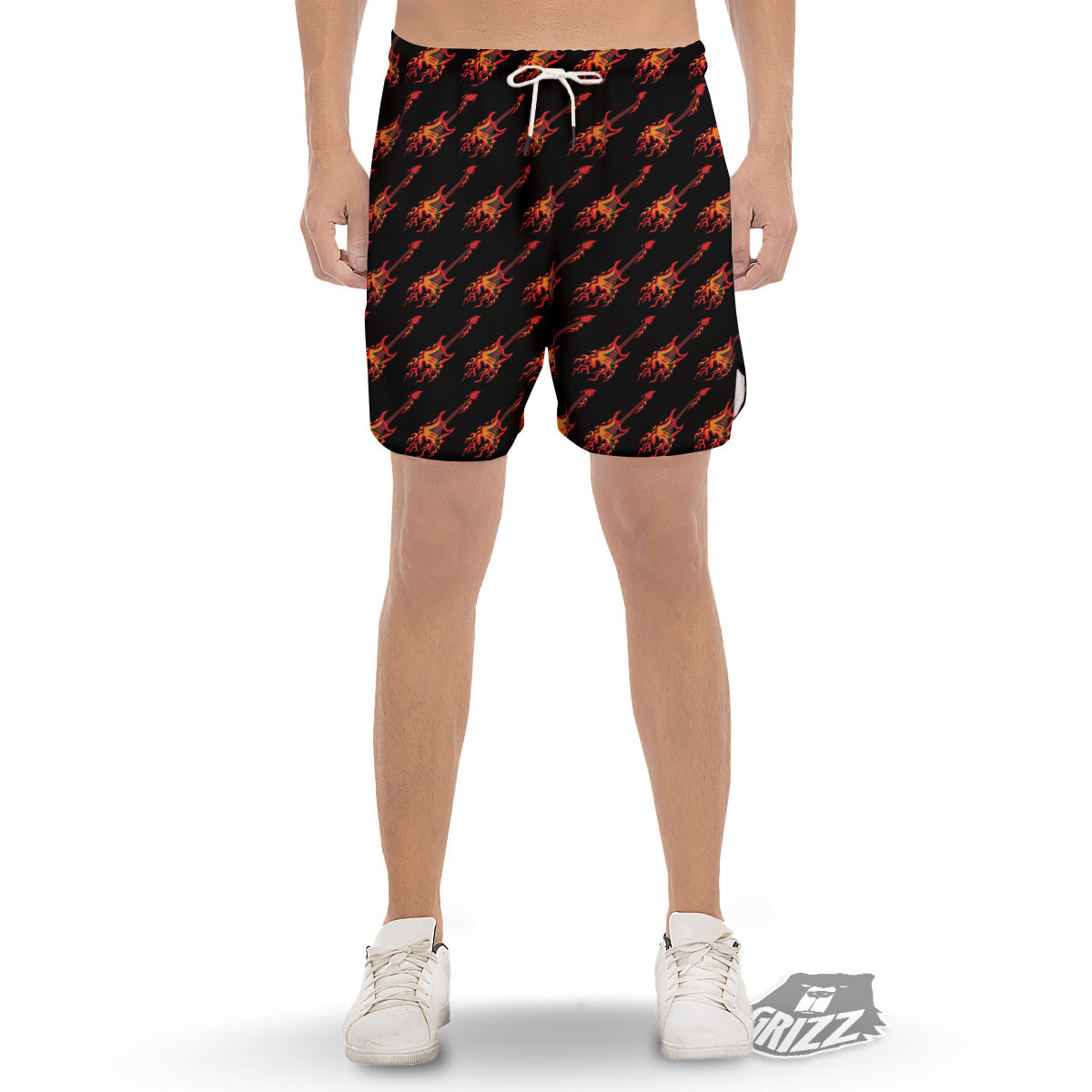 Flying Burning Guitars Print Pattern Men's Gym Shorts-grizzshop