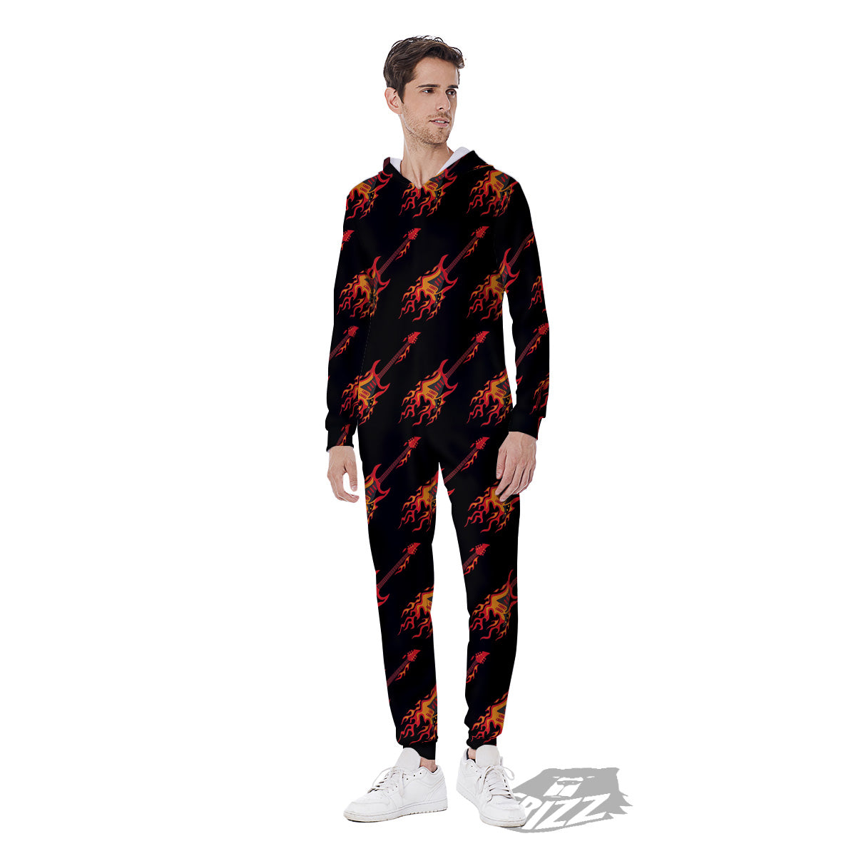 Flying Burning Guitars Print Pattern Men's Jumpsuit-grizzshop