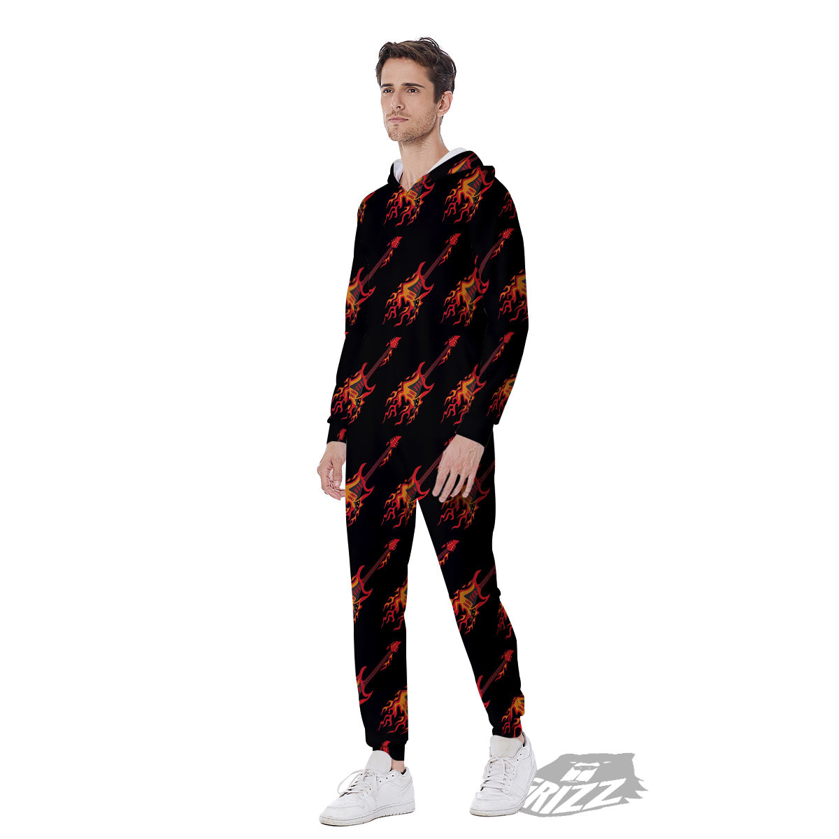 Flying Burning Guitars Print Pattern Men's Jumpsuit-grizzshop
