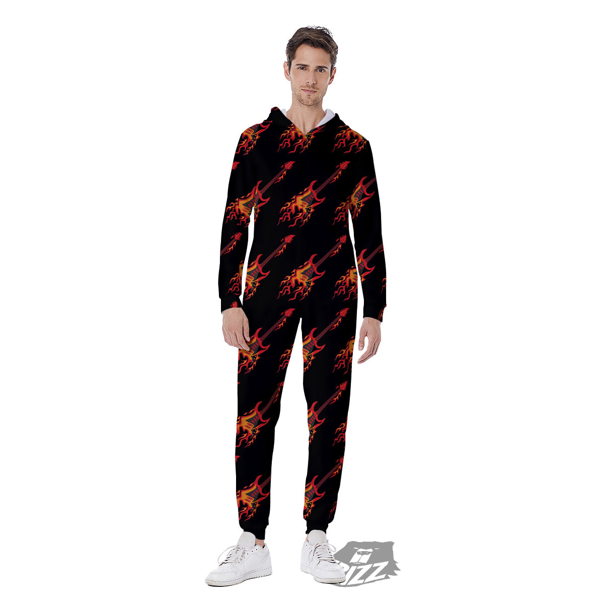 Flying Burning Guitars Print Pattern Men's Jumpsuit-grizzshop