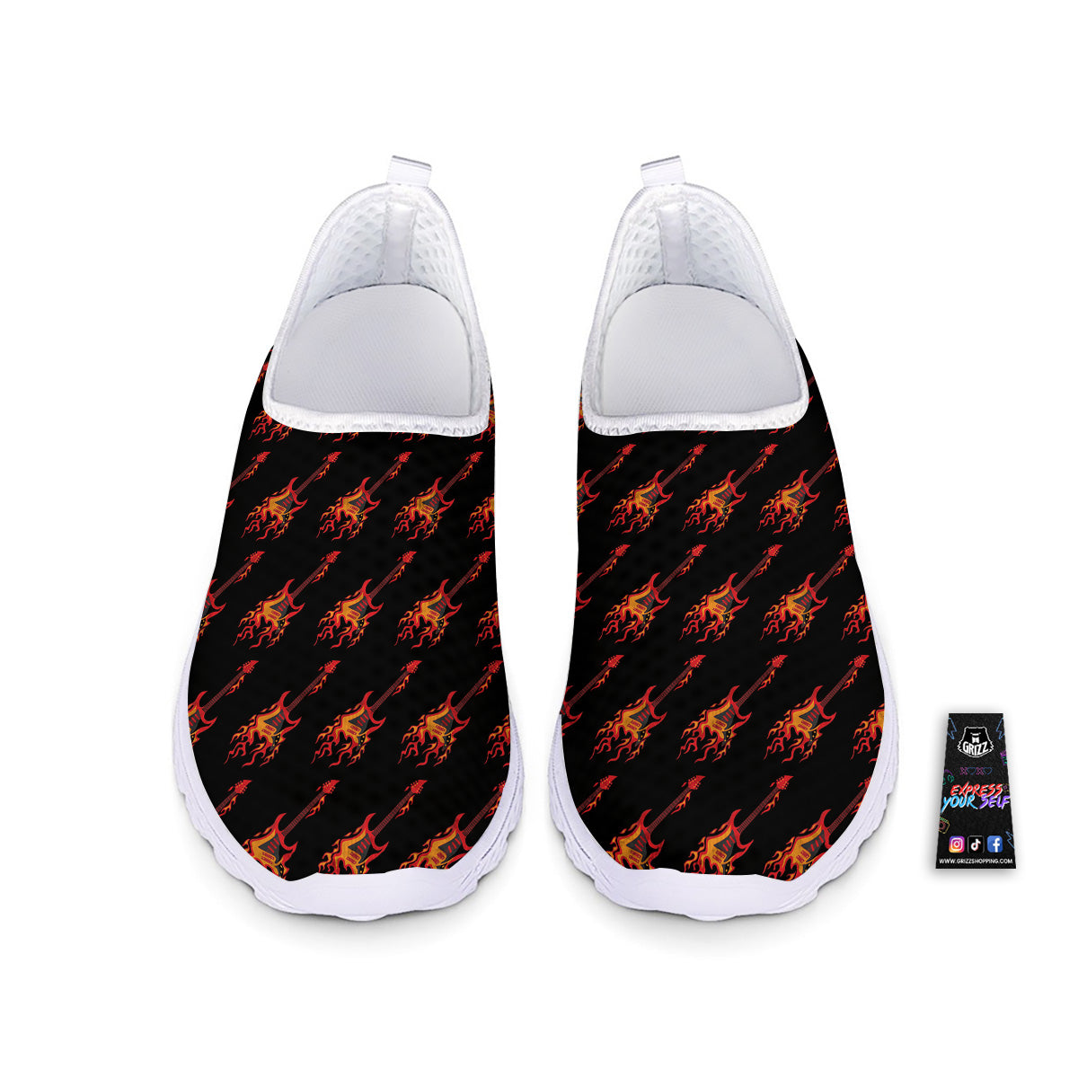 Flying Burning Guitars Print Pattern Nurse Shoes-grizzshop