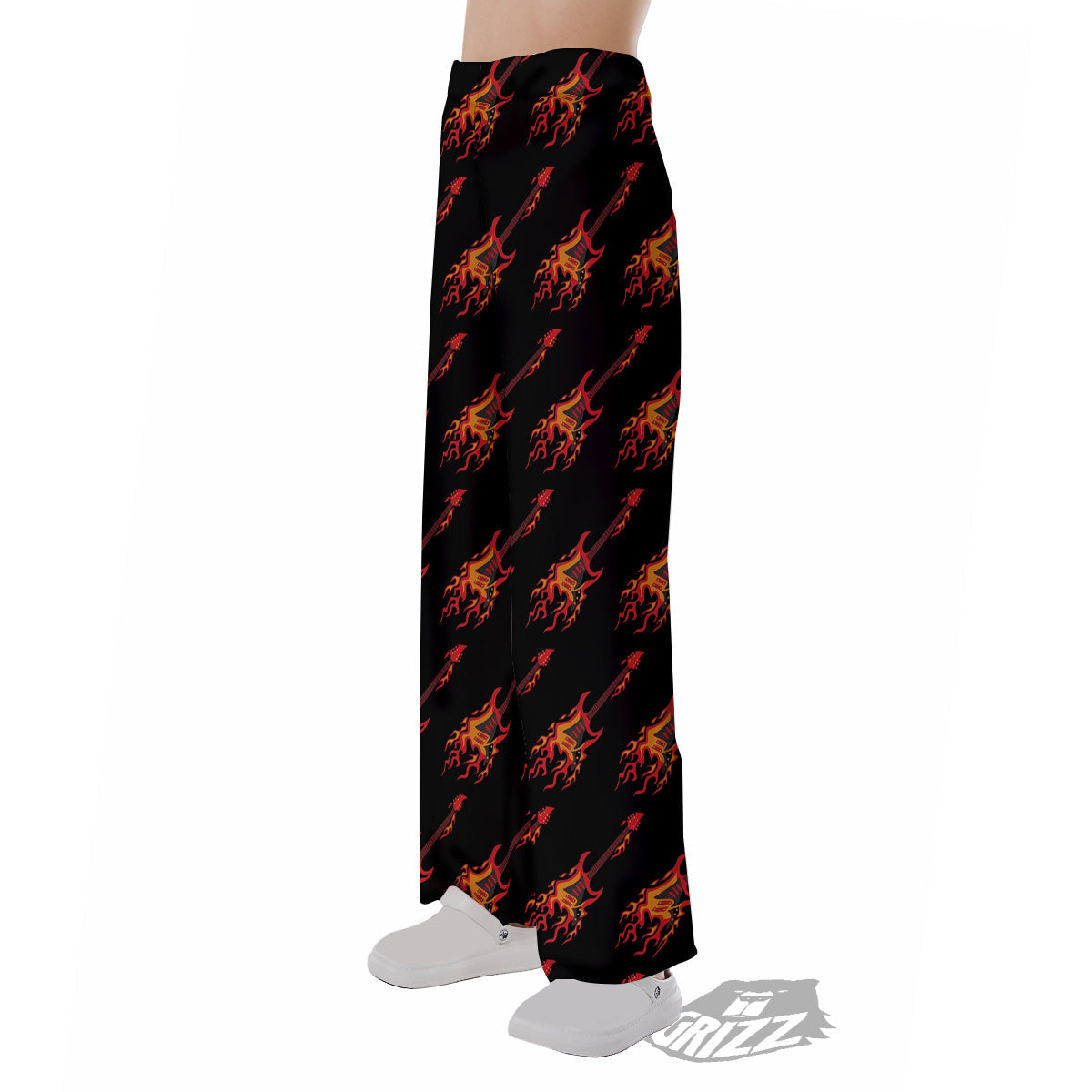 Flying Burning Guitars Print Pattern Pajama Pants-grizzshop