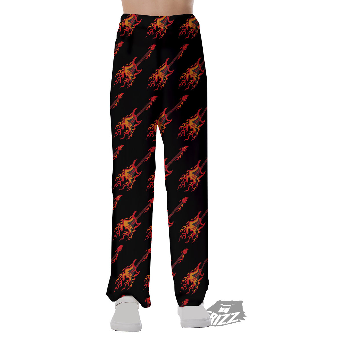 Flying Burning Guitars Print Pattern Pajama Pants-grizzshop