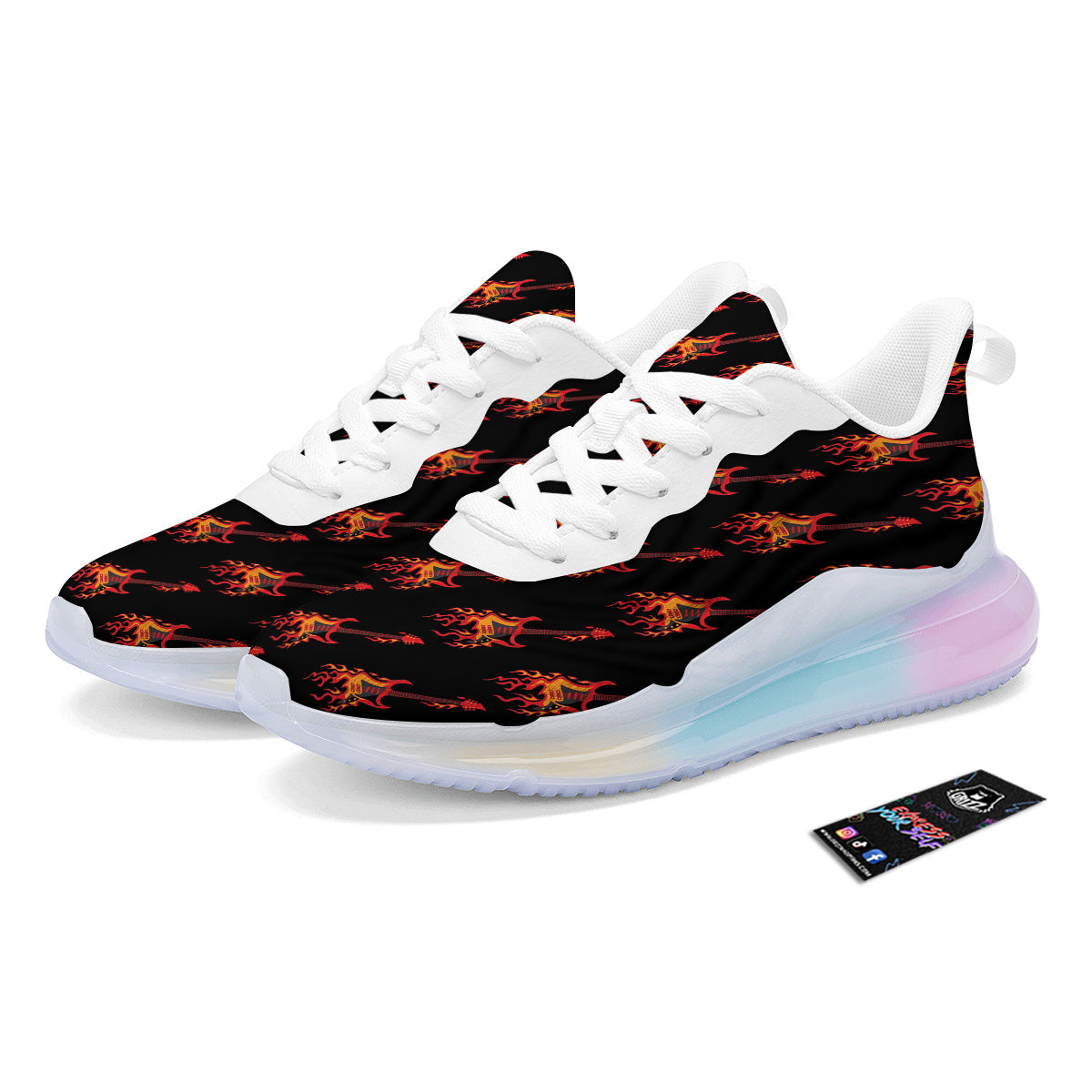 Flying Burning Guitars Print Pattern Running Sneakers-grizzshop
