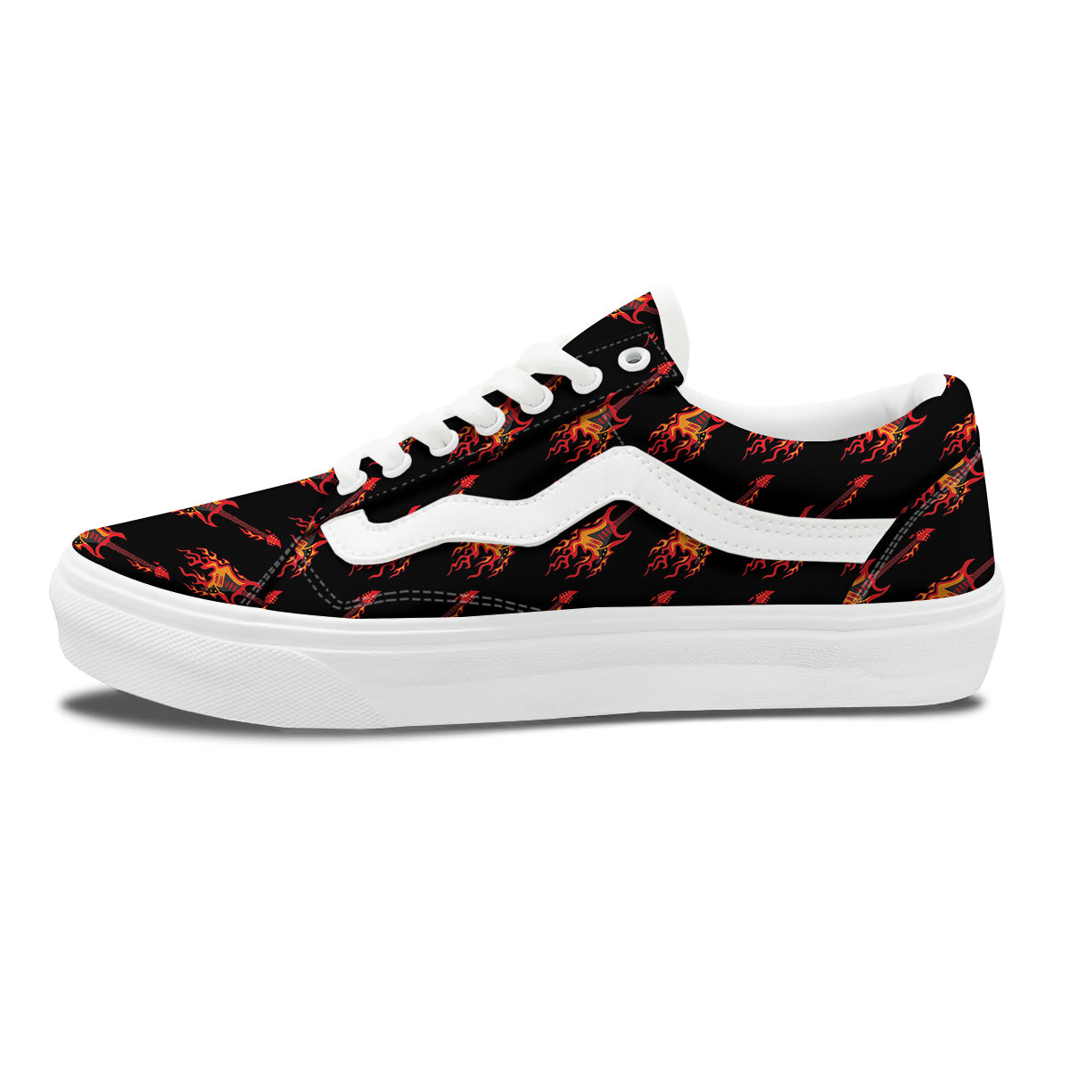 Flying Burning Guitars Print Pattern Skate Shoes-grizzshop
