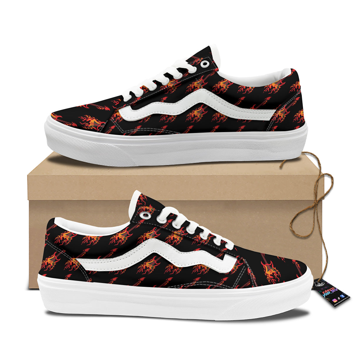 Flying Burning Guitars Print Pattern Skate Shoes-grizzshop