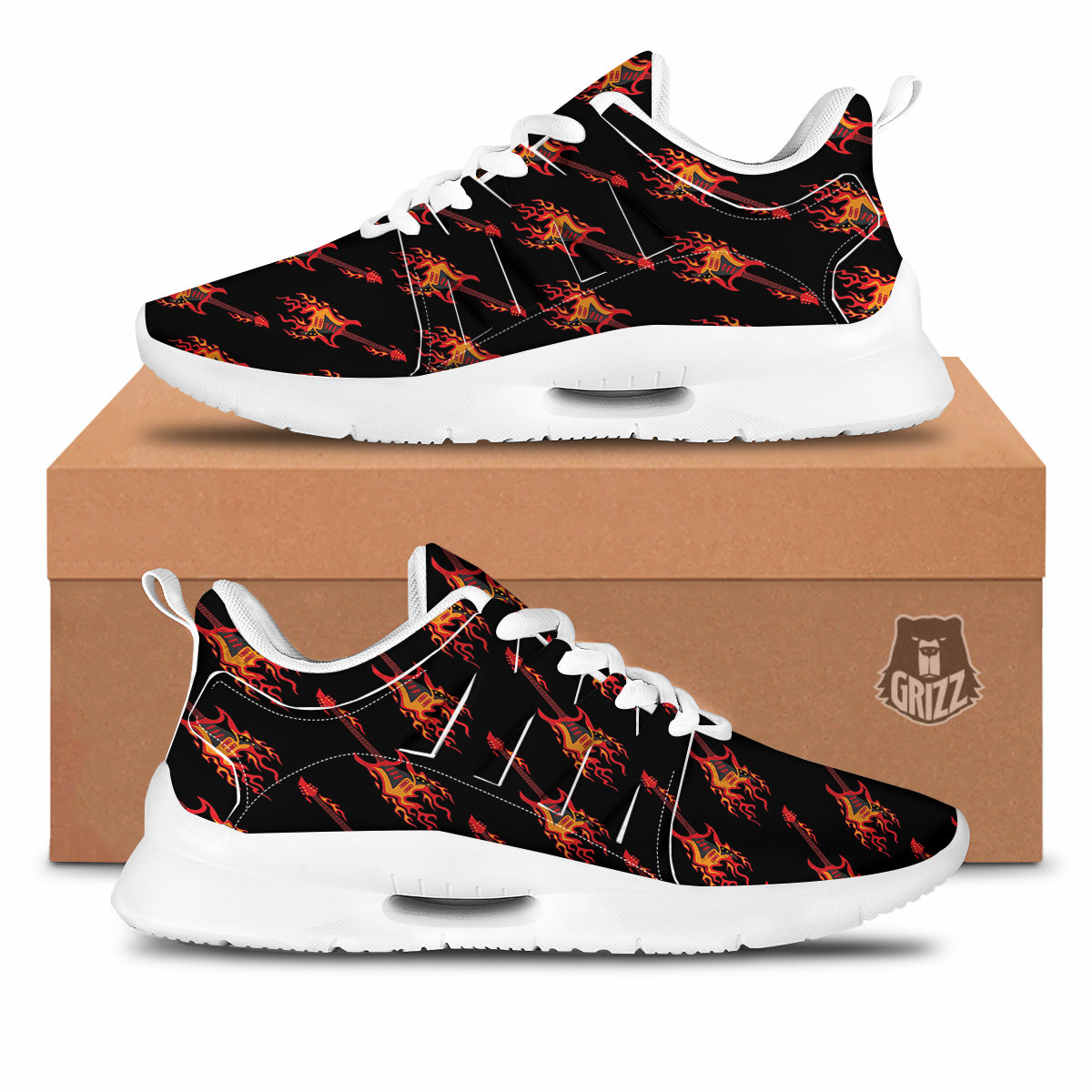 Flying Burning Guitars Print Pattern Tennis Shoes-grizzshop
