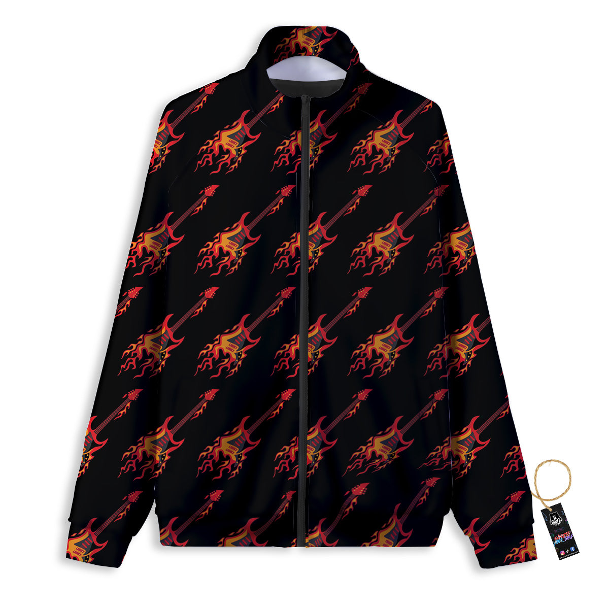 Flying Burning Guitars Print Pattern Track Jacket-grizzshop