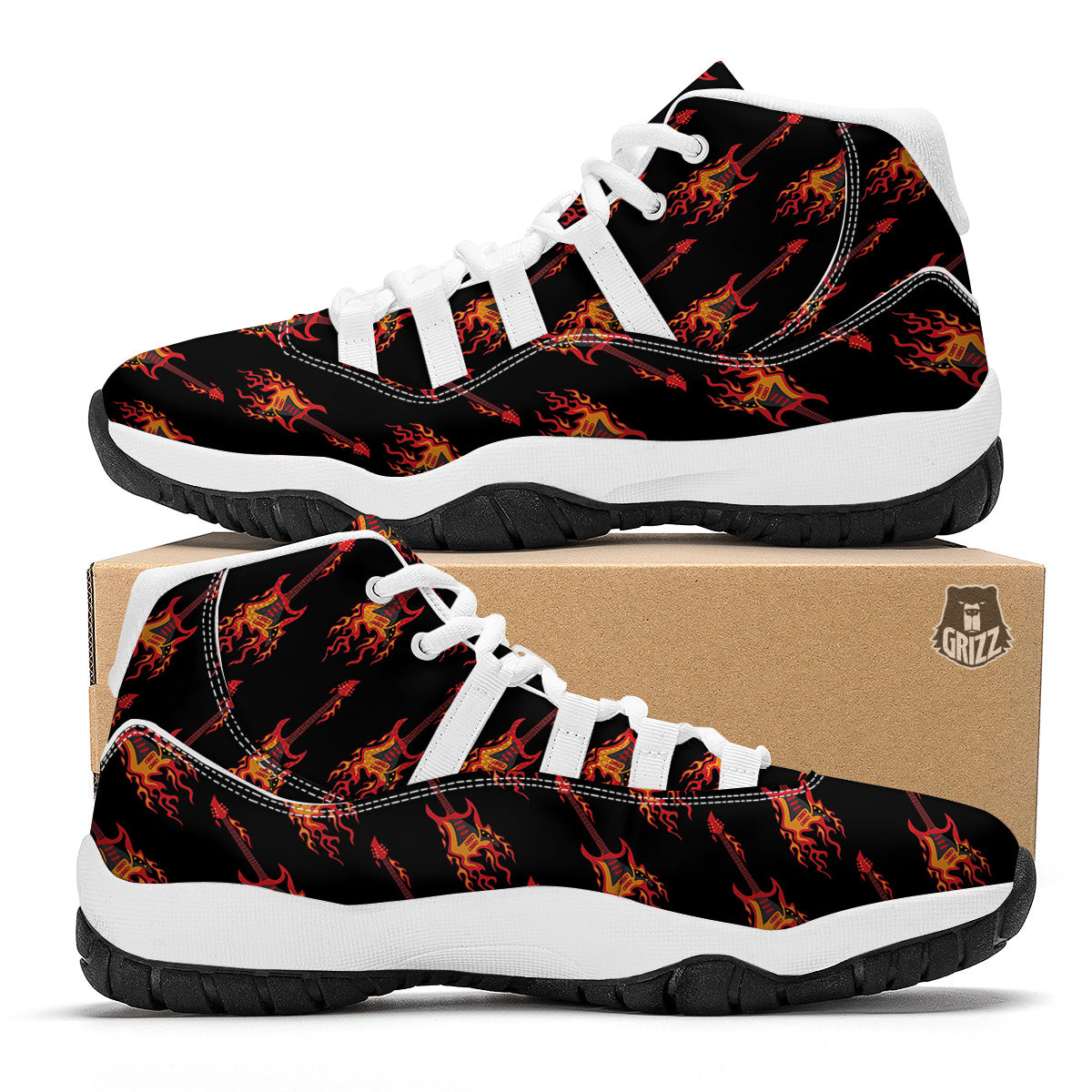 Flying Burning Guitars Print Pattern White Bball Shoes-grizzshop