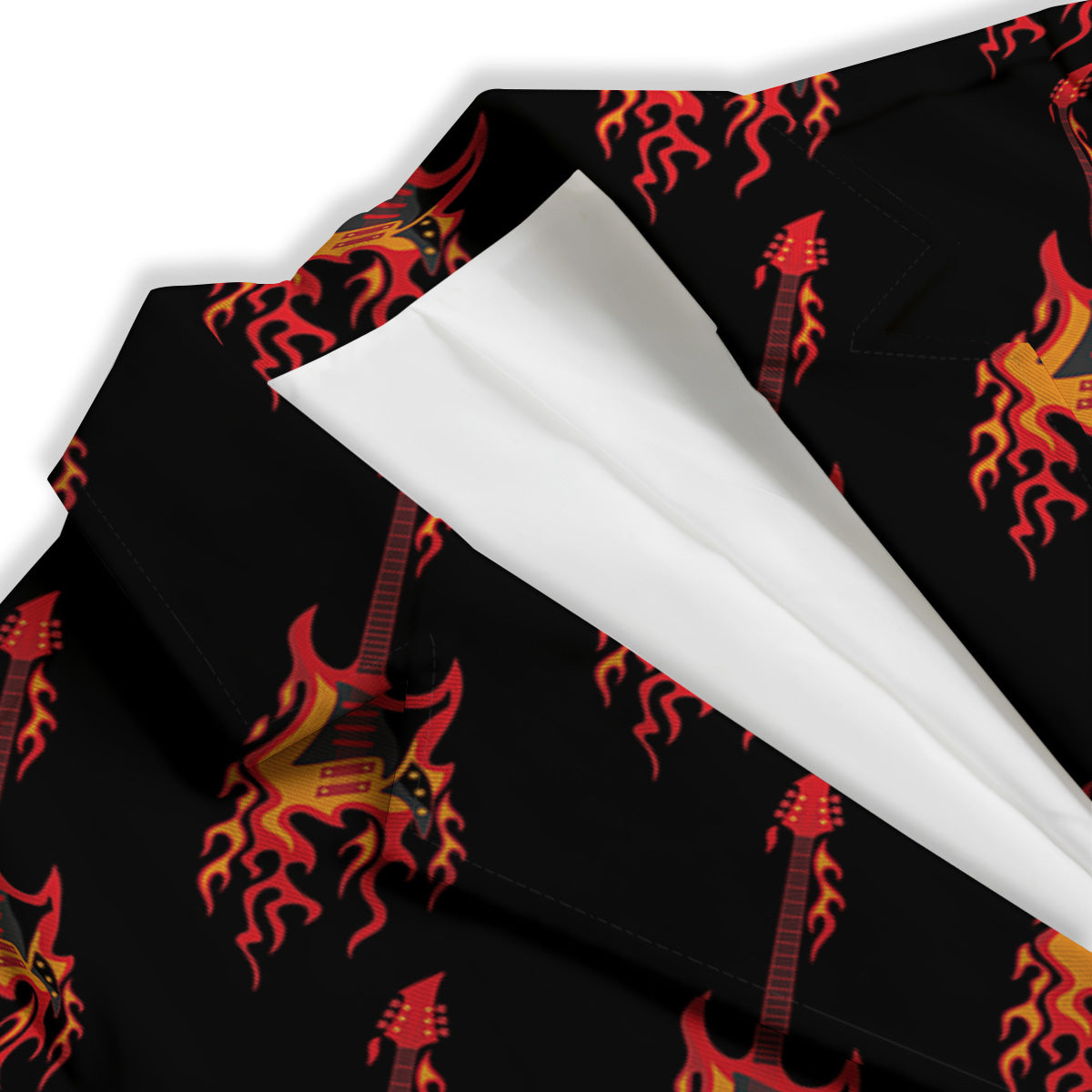 Flying Burning Guitars Print Pattern Women's Blazer-grizzshop
