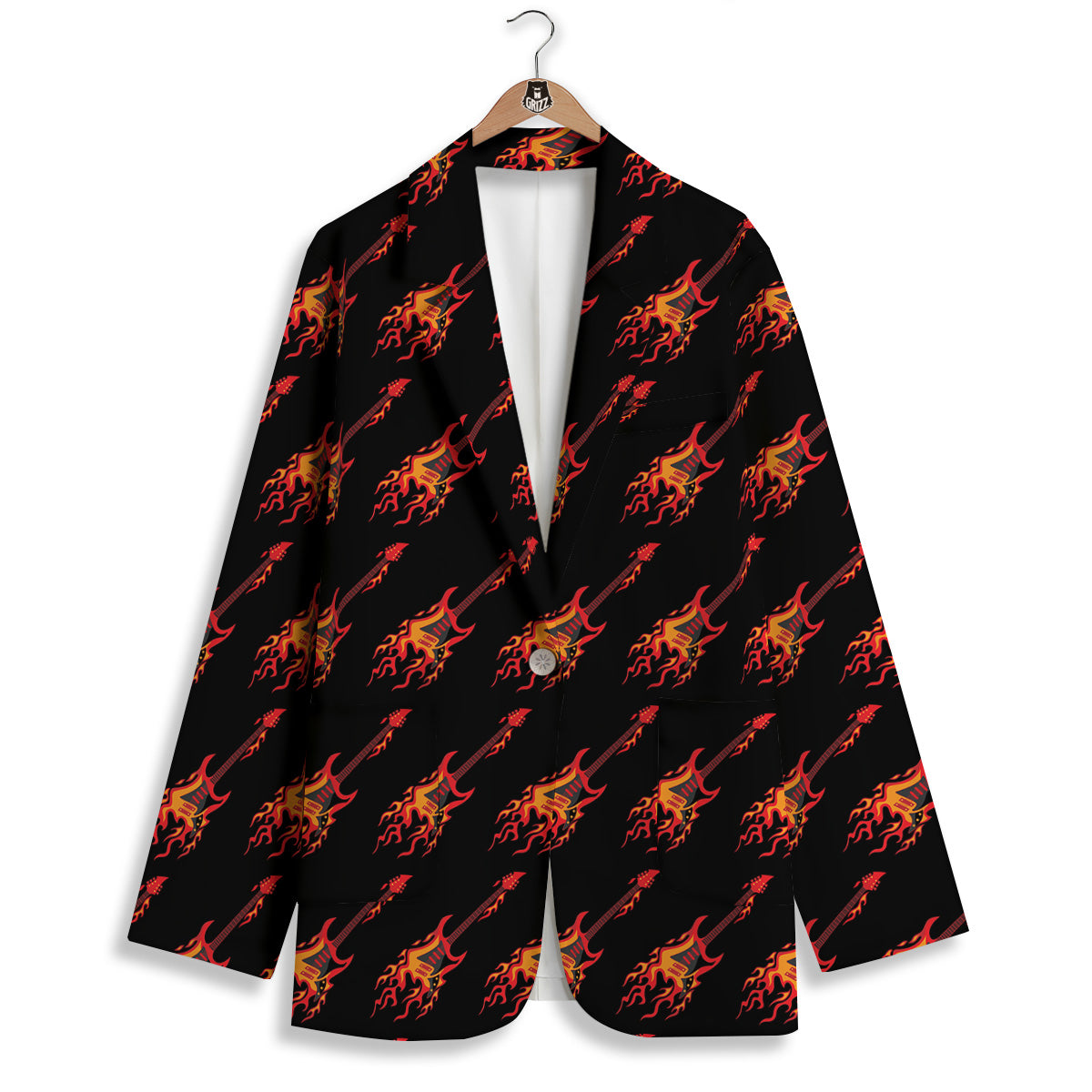 Flying Burning Guitars Print Pattern Women's Blazer-grizzshop