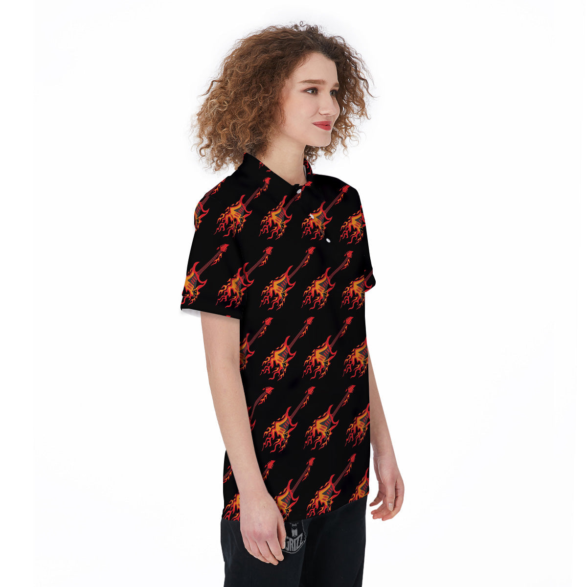 Flying Burning Guitars Print Pattern Women's Golf Shirts-grizzshop