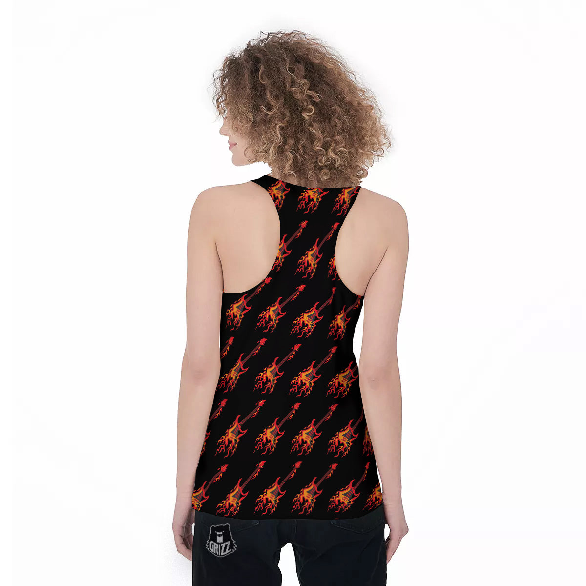 Flying Burning Guitars Print Pattern Women's Racerback Tank Top-grizzshop