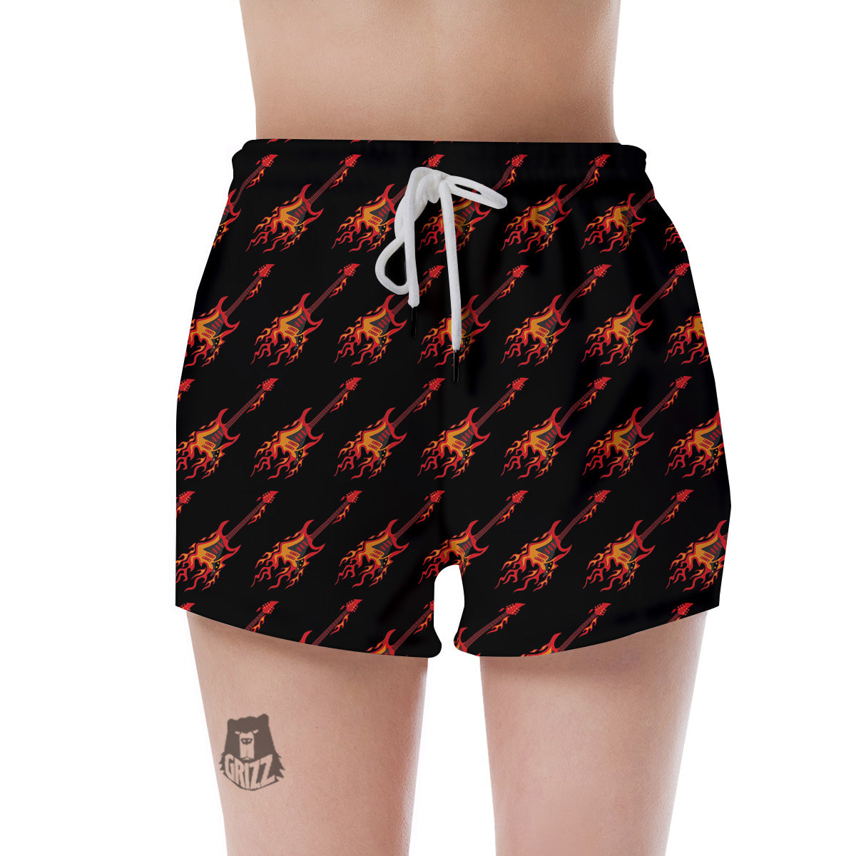 Flying Burning Guitars Print Pattern Women's Shorts-grizzshop