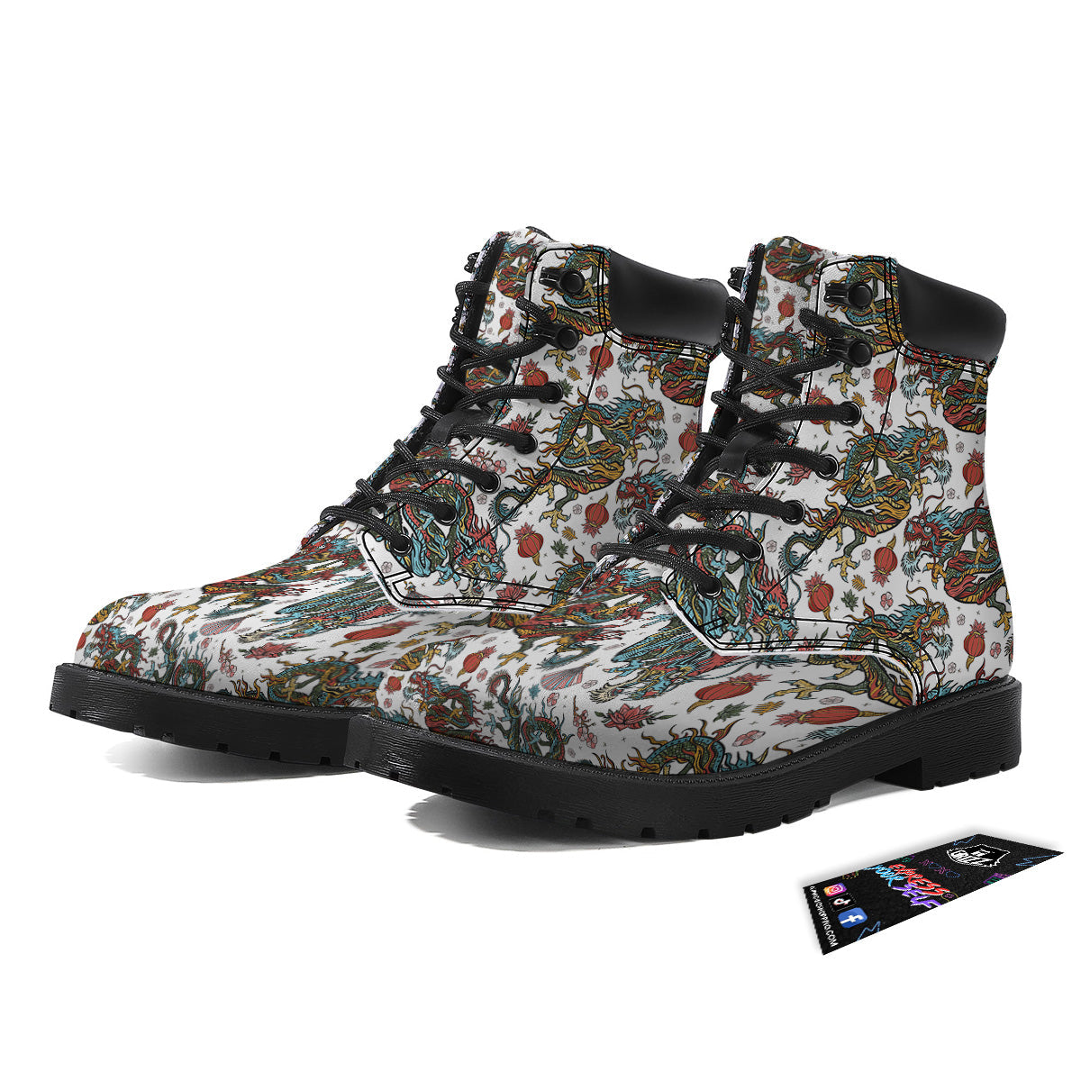 Flying Chinese Dragons Tattoo Print Pattern Boots-grizzshop