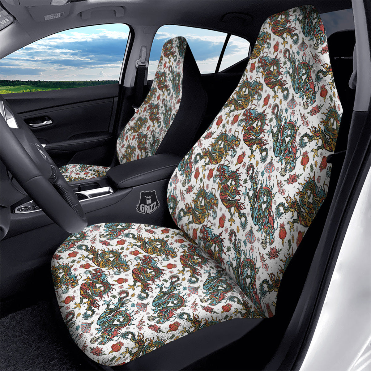 Flying Chinese Dragons Tattoo Print Pattern Car Seat Covers-grizzshop