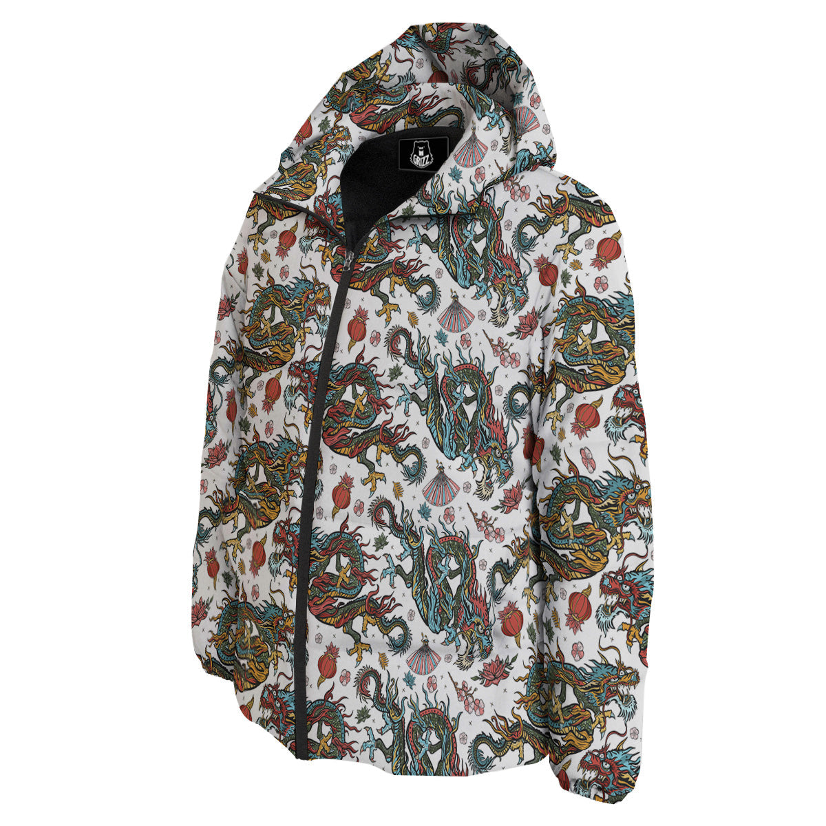Flying Chinese Dragons Tattoo Print Pattern Down Jacket-grizzshop