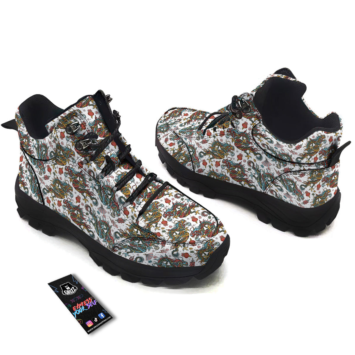 Flying Chinese Dragons Tattoo Print Pattern Hiking Shoes-grizzshop