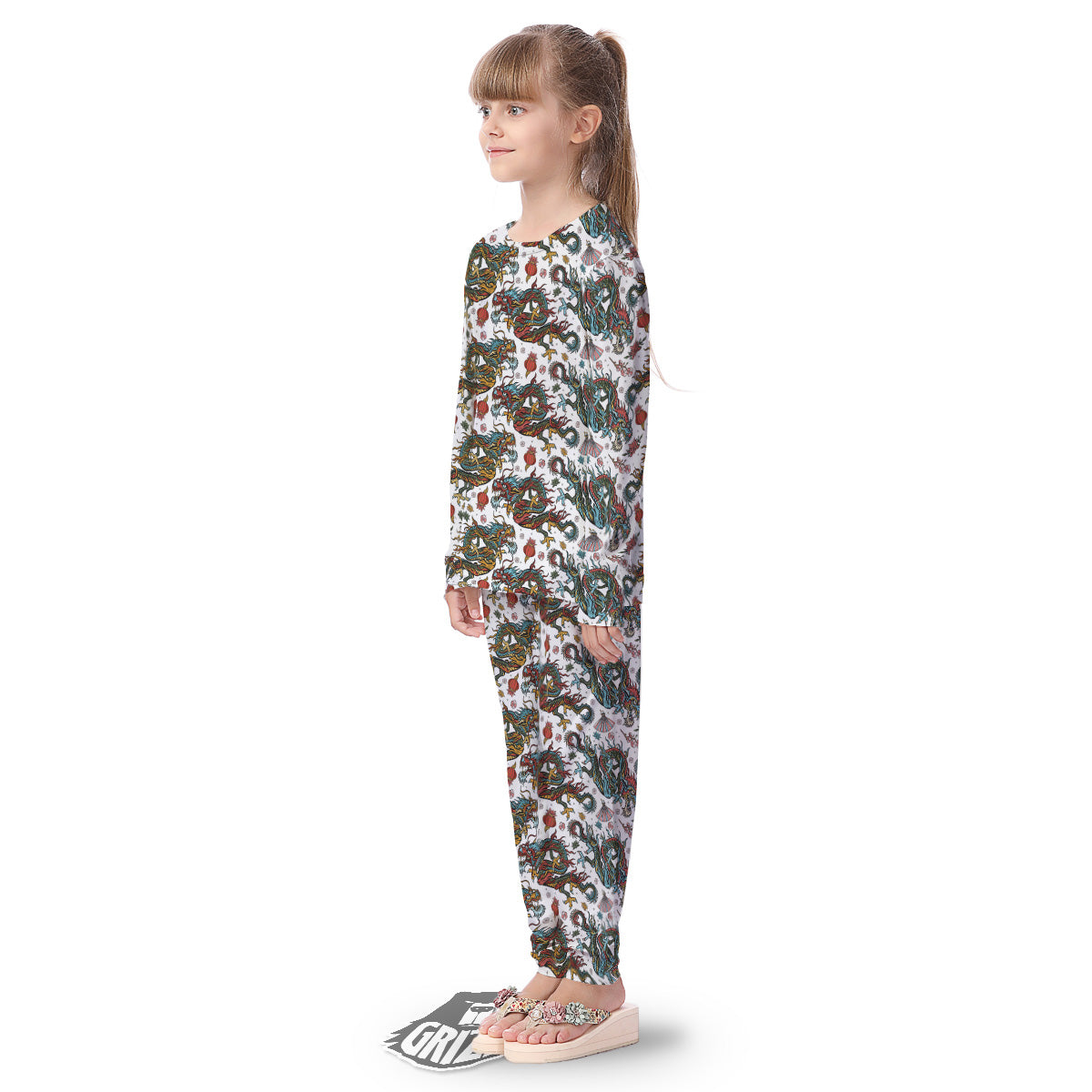 Flying Chinese Dragons Tattoo Print Pattern Kid's Pajamas-grizzshop