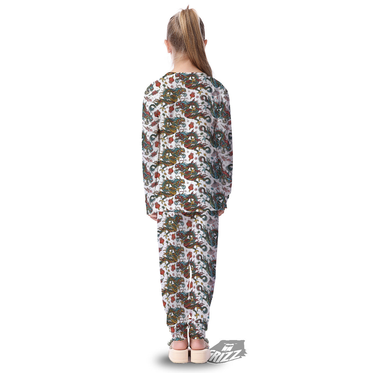 Flying Chinese Dragons Tattoo Print Pattern Kid's Pajamas-grizzshop