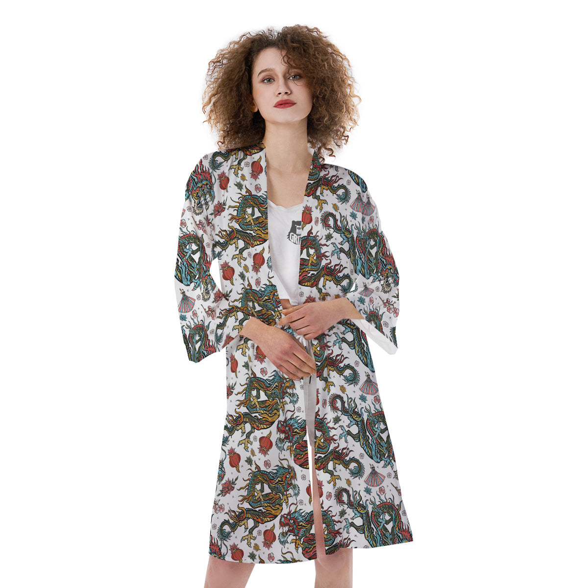 Flying Chinese Dragons Tattoo Print Pattern Kimono-grizzshop