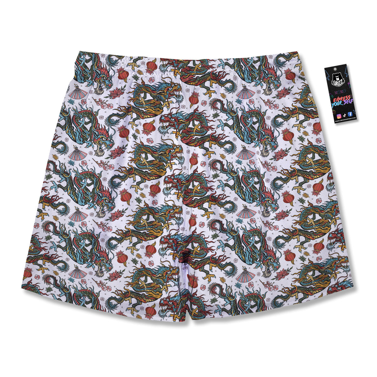 Flying Chinese Dragons Tattoo Print Pattern Men's Running Shorts-grizzshop