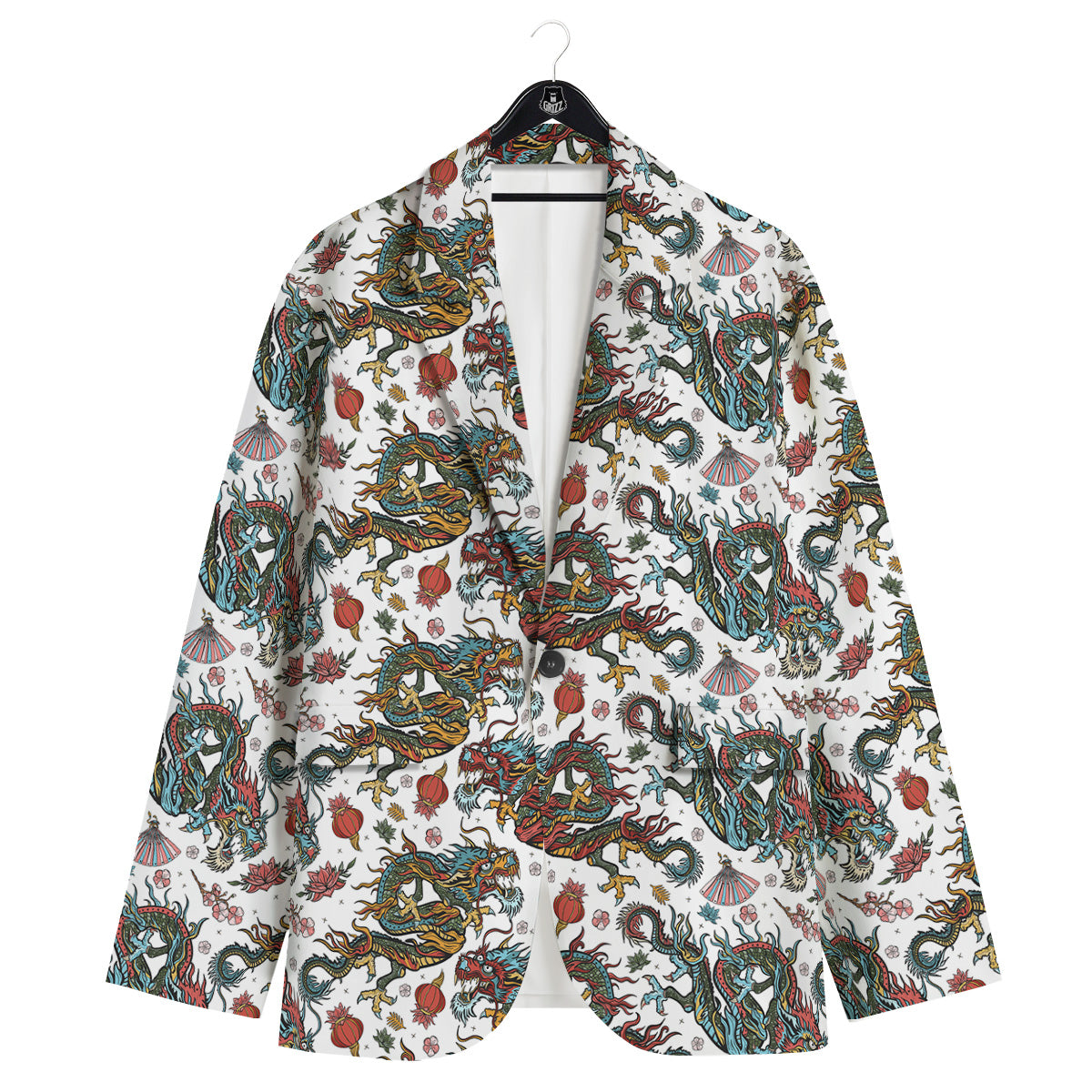 Flying Chinese Dragons Tattoo Print Pattern Men's Sport Coat-grizzshop