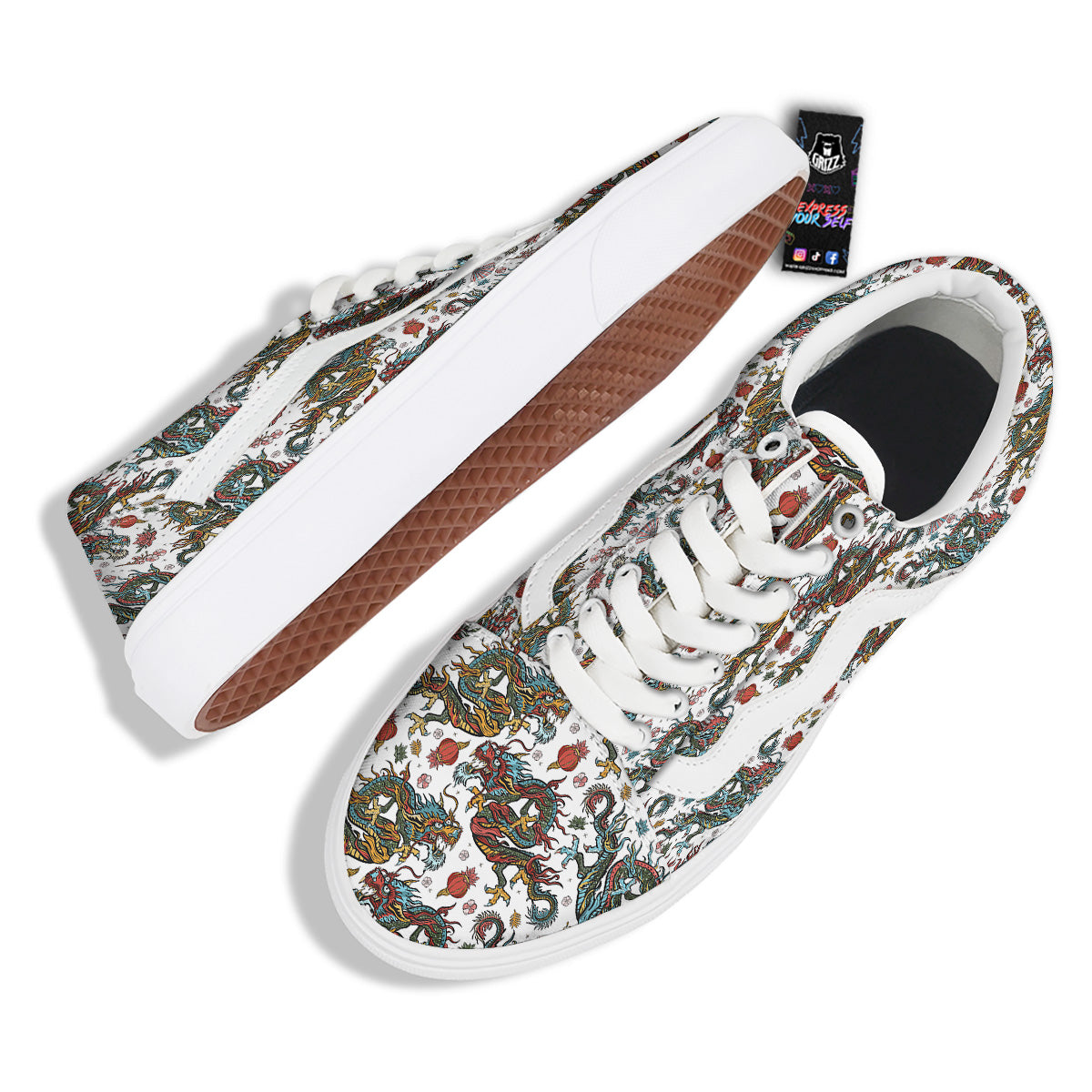 Flying Chinese Dragons Tattoo Print Pattern Skate Shoes-grizzshop