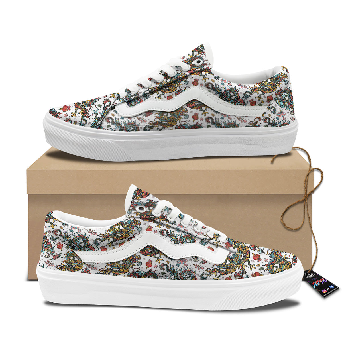 Flying Chinese Dragons Tattoo Print Pattern Skate Shoes-grizzshop