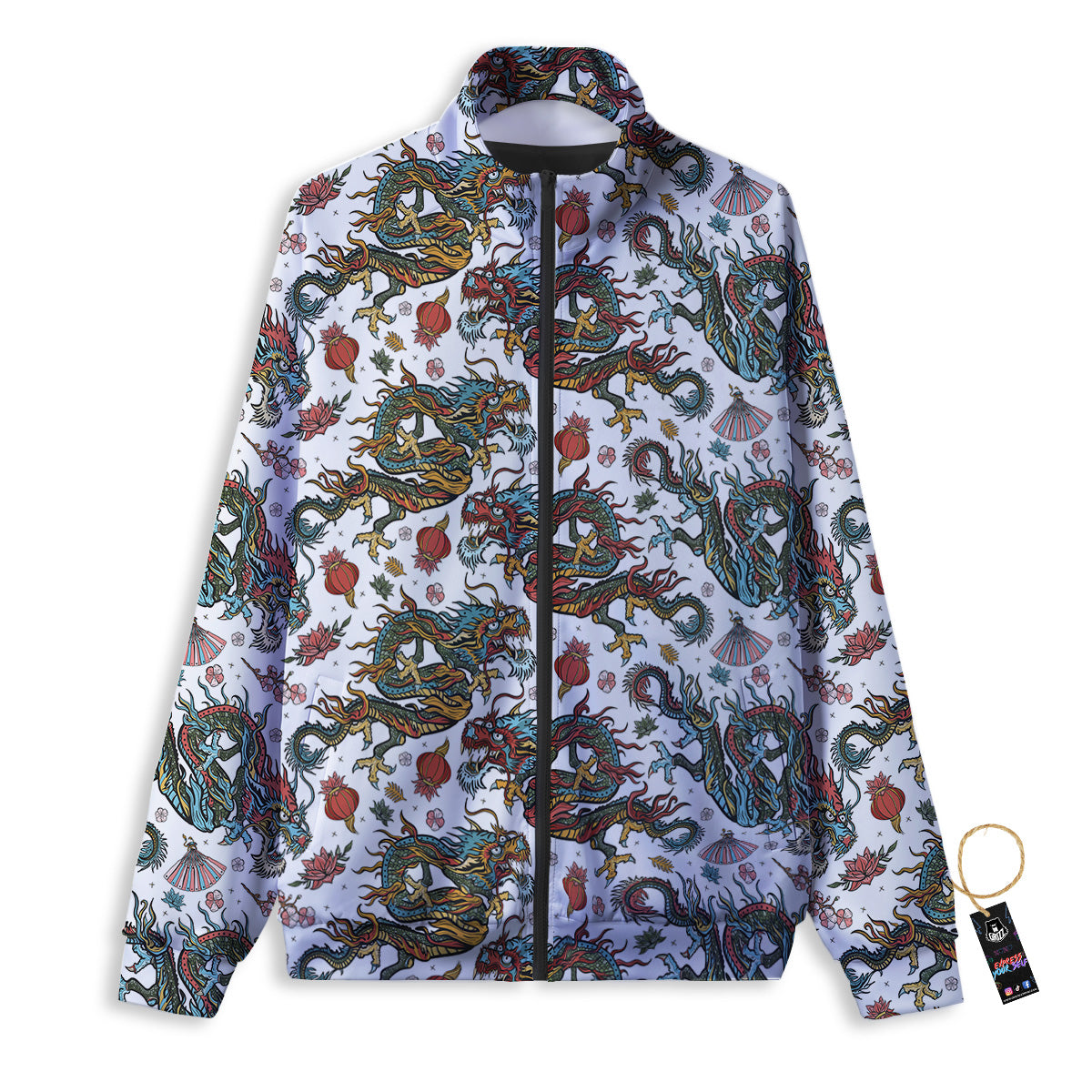 Flying Chinese Dragons Tattoo Print Pattern Track Jacket-grizzshop