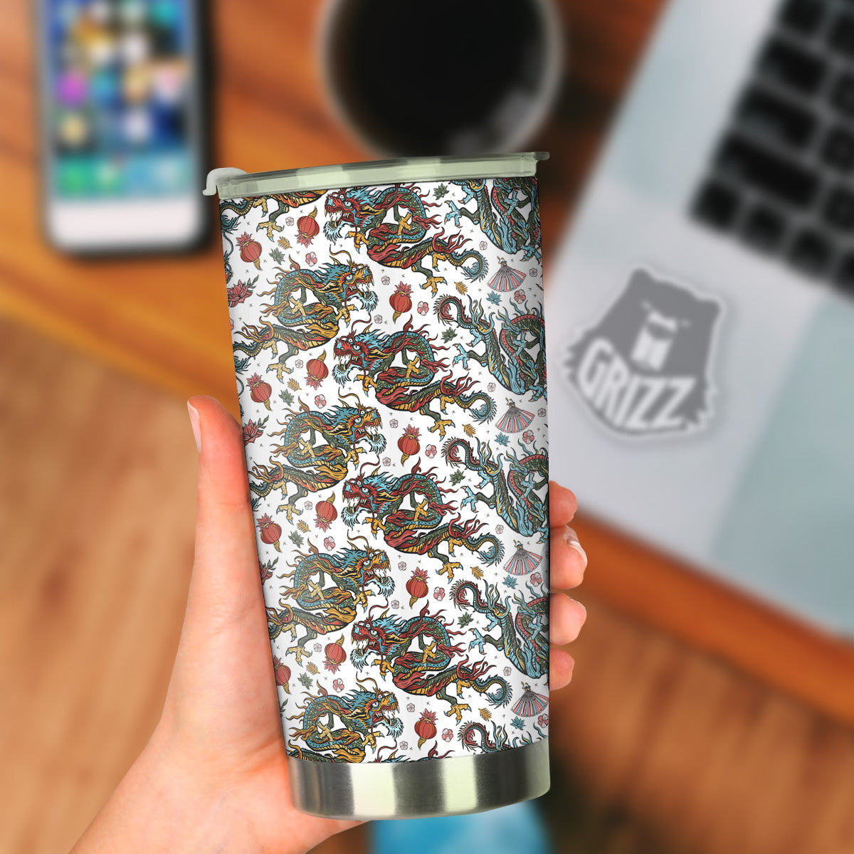 Flying Chinese Dragons Tattoo Print Pattern Tumbler-grizzshop