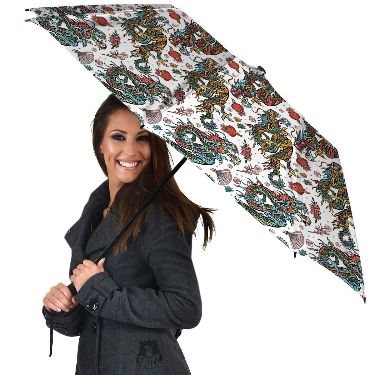 Flying Chinese Dragons Tattoo Print Pattern Umbrella-grizzshop