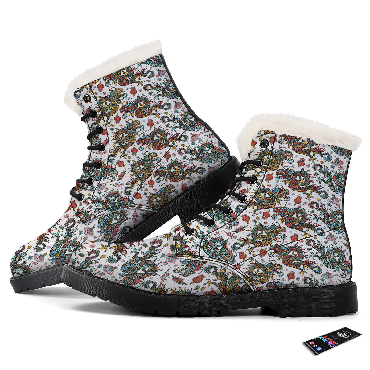 Flying Chinese Dragons Tattoo Print Pattern Winter Boots-grizzshop
