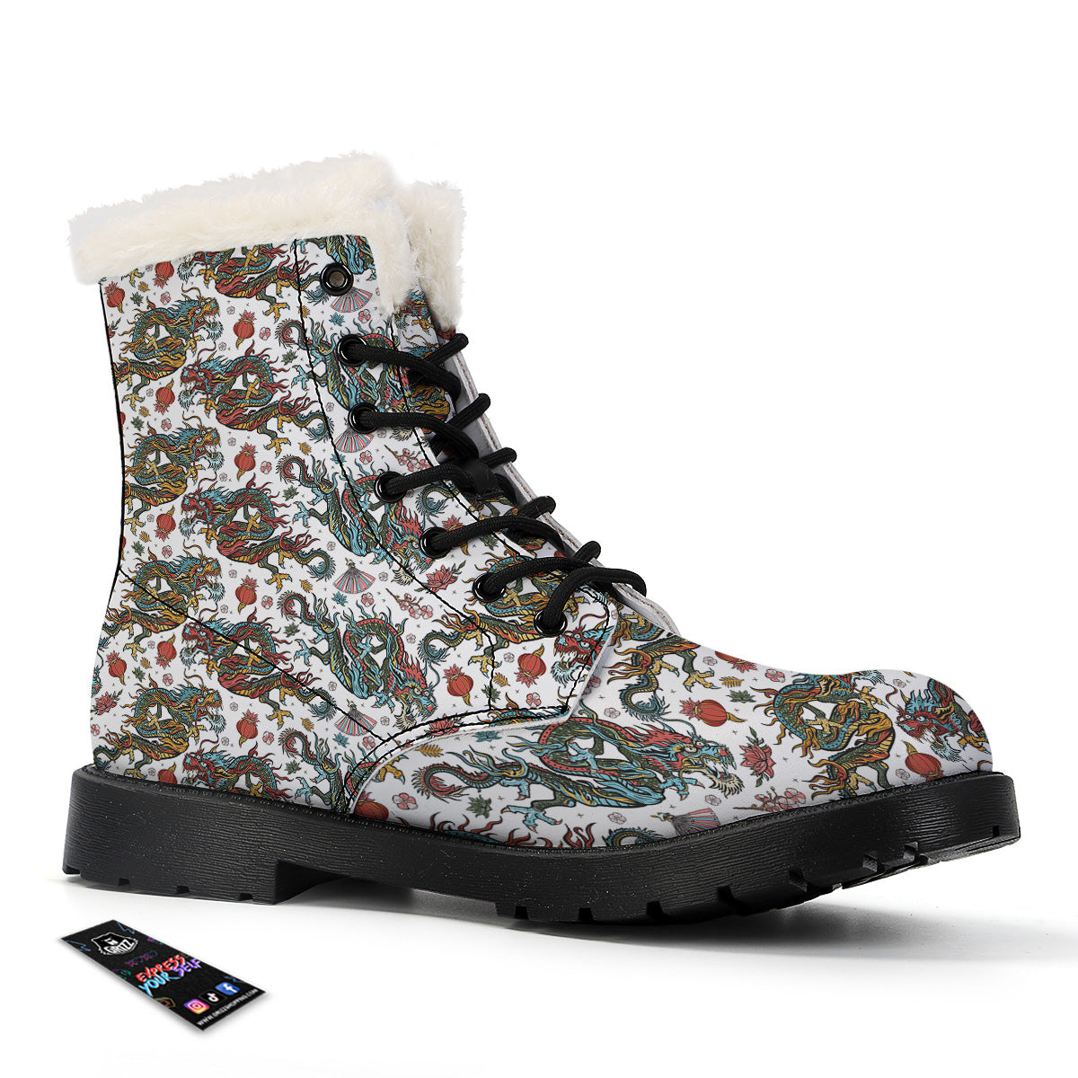 Flying Chinese Dragons Tattoo Print Pattern Winter Boots-grizzshop