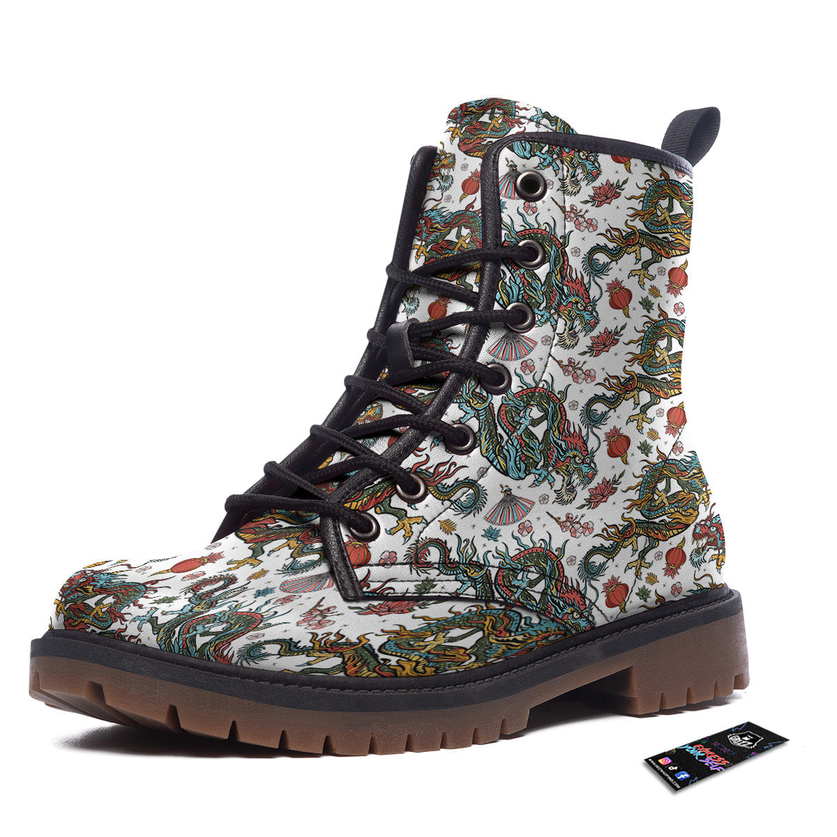 Flying Chinese Dragons Tattoo Print Pattern Work Boots-grizzshop