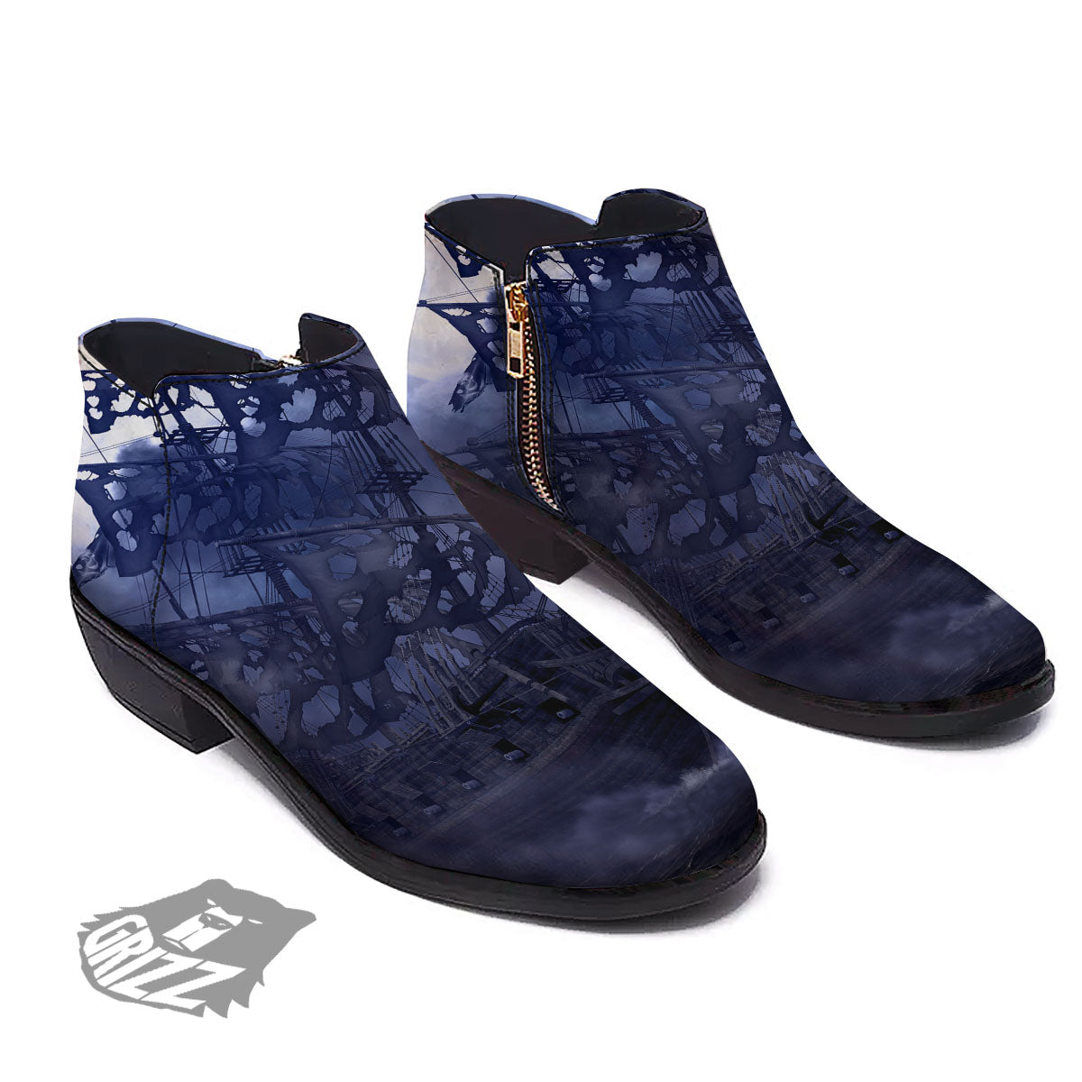 Flying Dutchman Ghost Pirate Ship Print Ankle Boots-grizzshop