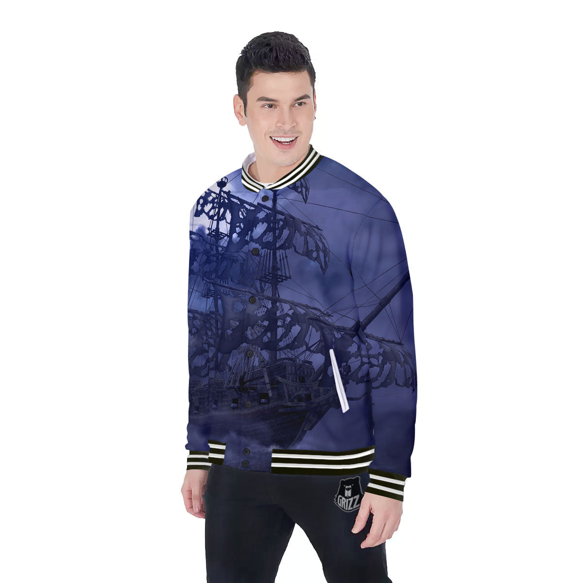 Flying Dutchman Ghost Pirate Ship Print Baseball Jacket-grizzshop