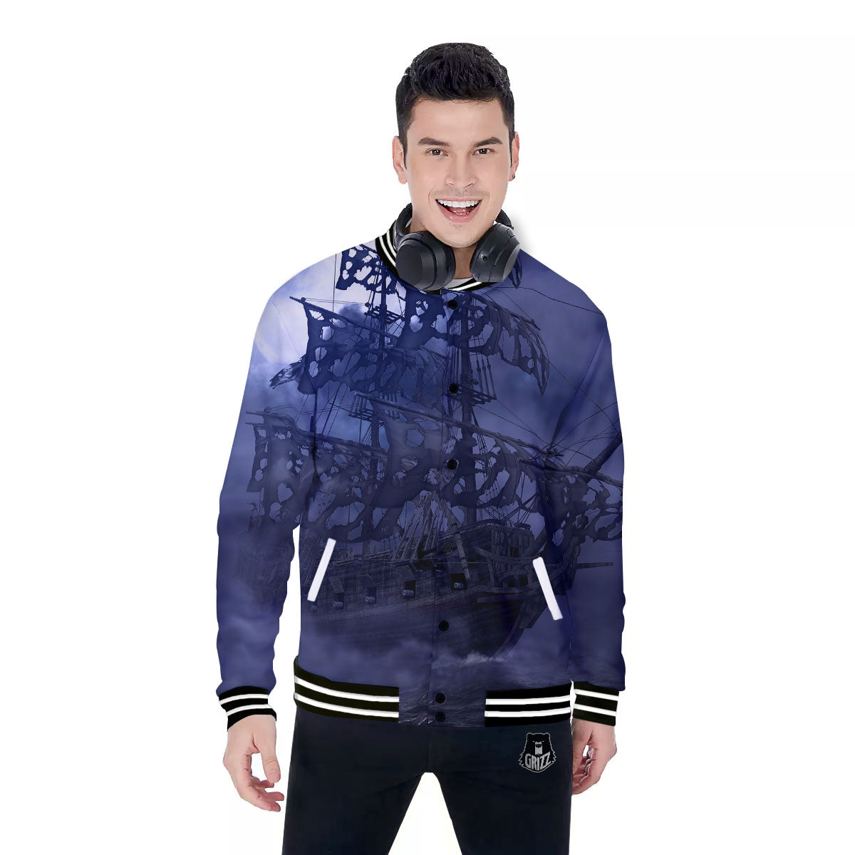 Flying Dutchman Ghost Pirate Ship Print Baseball Jacket-grizzshop