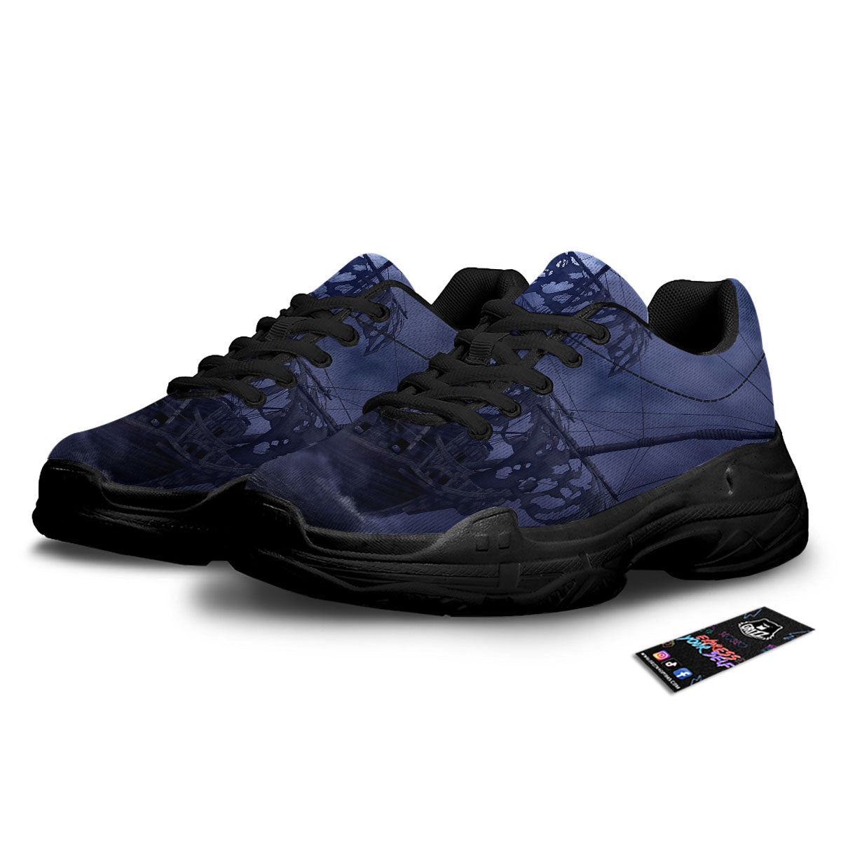 Flying Dutchman Ghost Pirate Ship Print Black Chunky Shoes-grizzshop