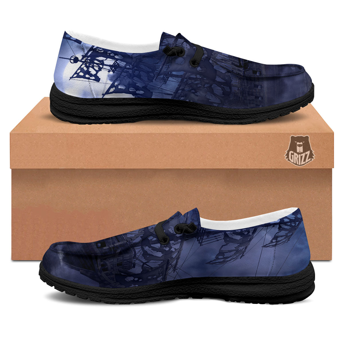 Flying Dutchman Ghost Pirate Ship Print Black Loafers-grizzshop