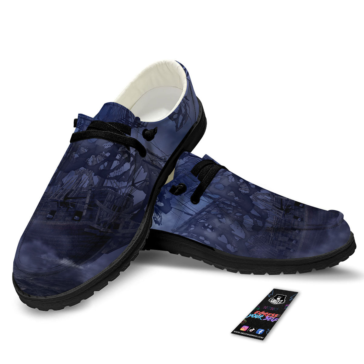 Flying Dutchman Ghost Pirate Ship Print Black Loafers-grizzshop