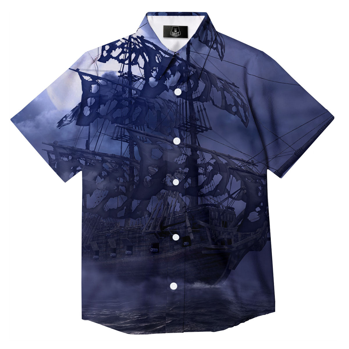 Flying Dutchman Ghost Pirate Ship Print Button Up Shirt-grizzshop