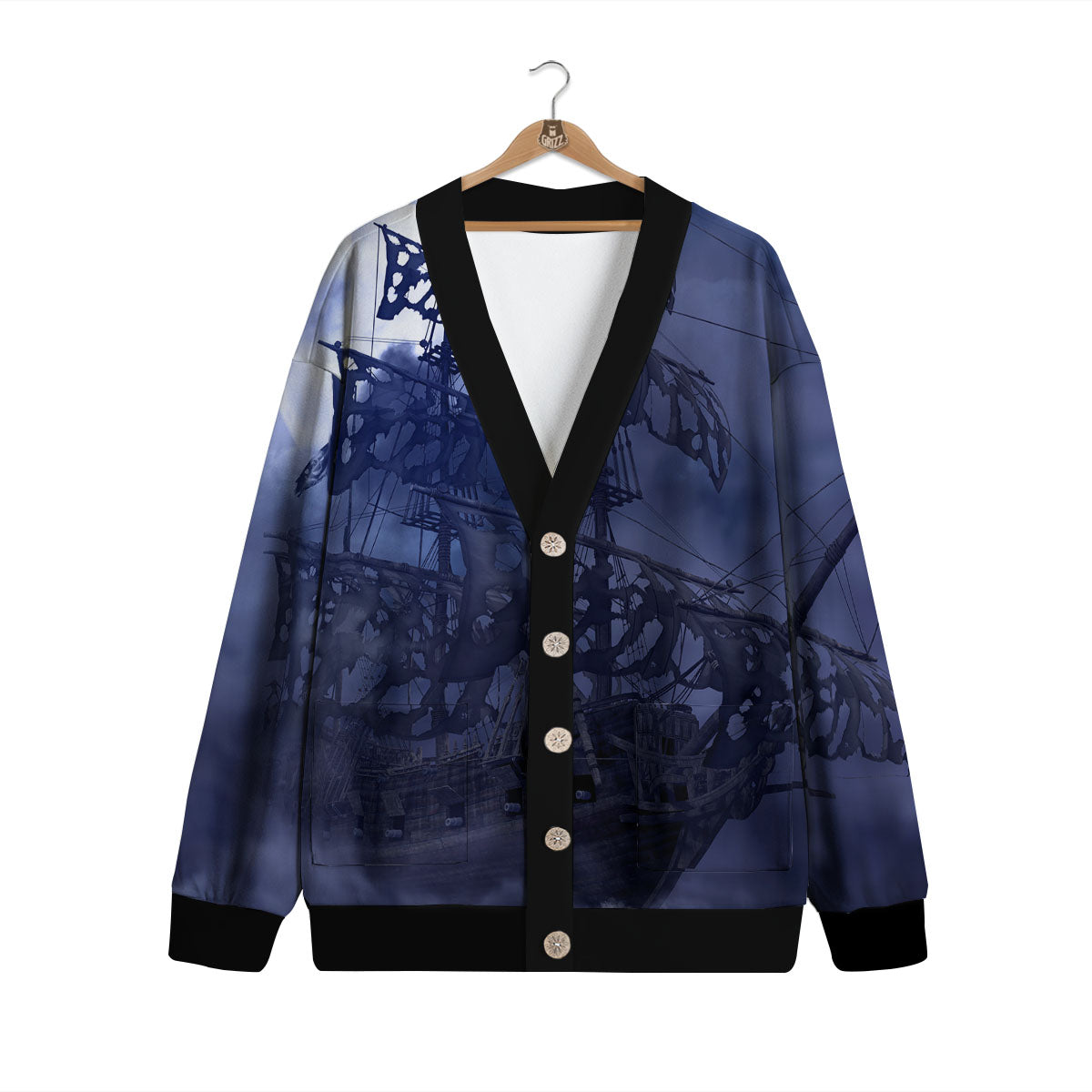 Flying Dutchman Ghost Pirate Ship Print Cardigan-grizzshop