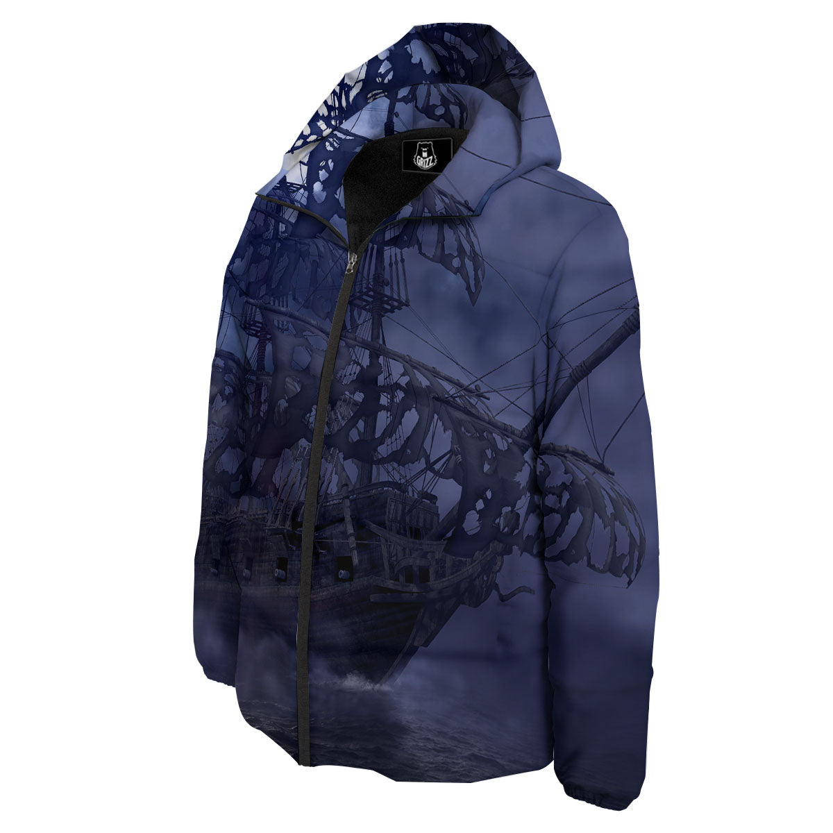 Flying Dutchman Ghost Pirate Ship Print Down Jacket-grizzshop