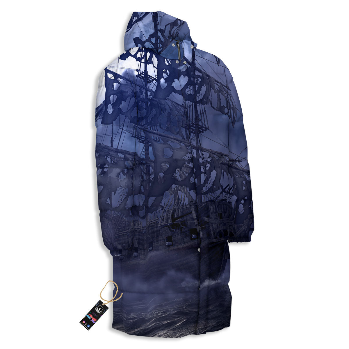 Flying Dutchman Ghost Pirate Ship Print Long Down Jacket-grizzshop