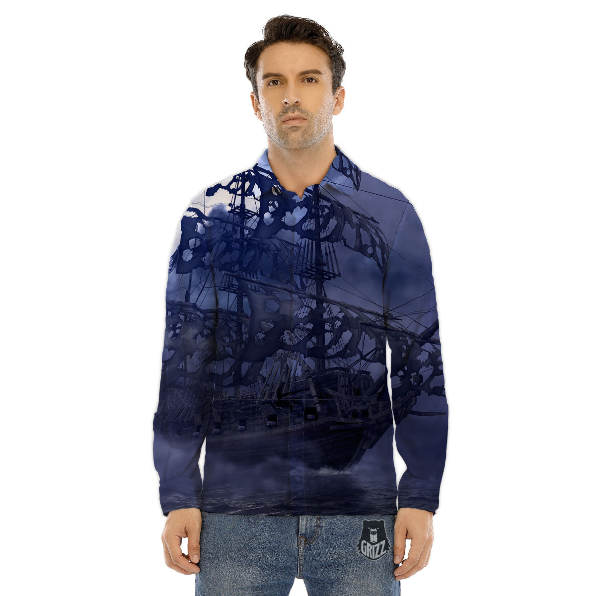 Flying Dutchman Ghost Pirate Ship Print Men's Dress Shirts-grizzshop