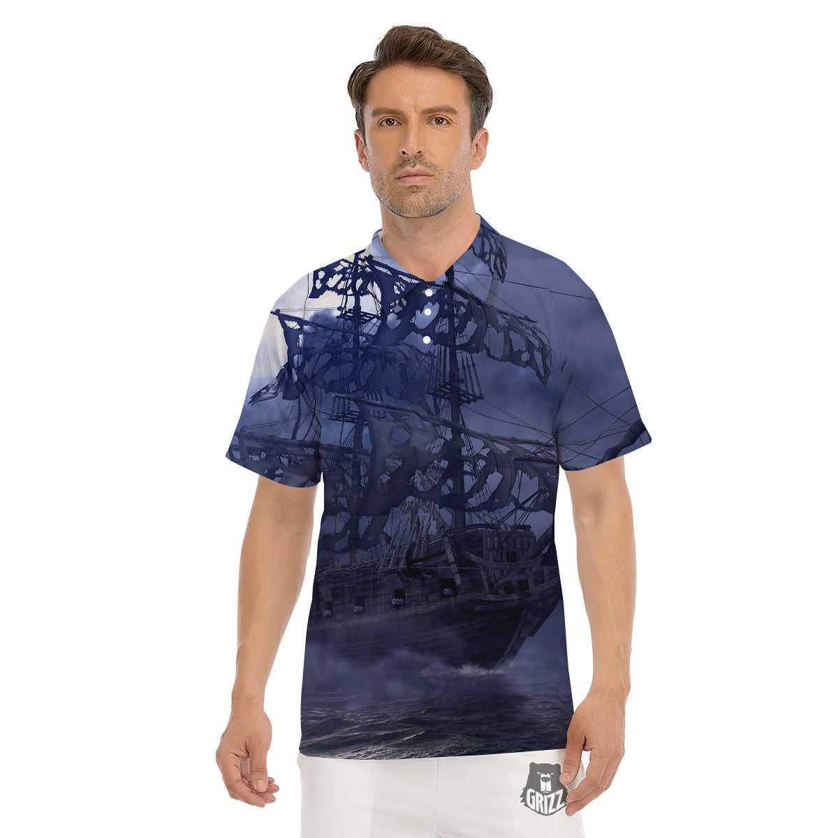 Flying Dutchman Ghost Pirate Ship Print Men's Golf Shirts-grizzshop